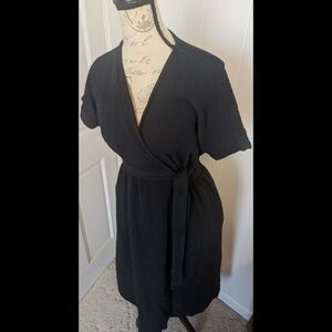 Small Marine Layer Cotton  Gauze Black Valencia Wrap Dress